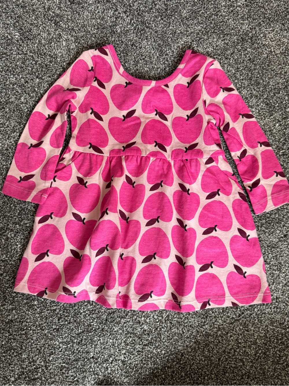 NWT Baby Gap Long Sleeve Cotton Dress w/Pockets in Pink Apple Print 6-12 Months